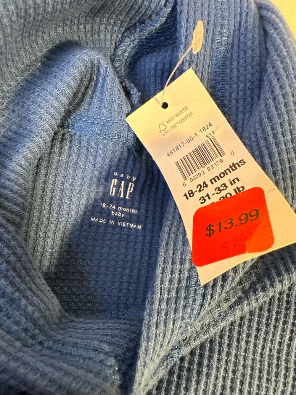 GAP Kids Long Sleeve Waffle Hoodie in Blue
